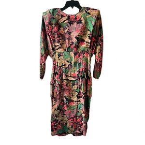 Phoebe Vintage 80’s 100% Rayon Floral Longsleeve Dress. Imperial Peplum sz 6